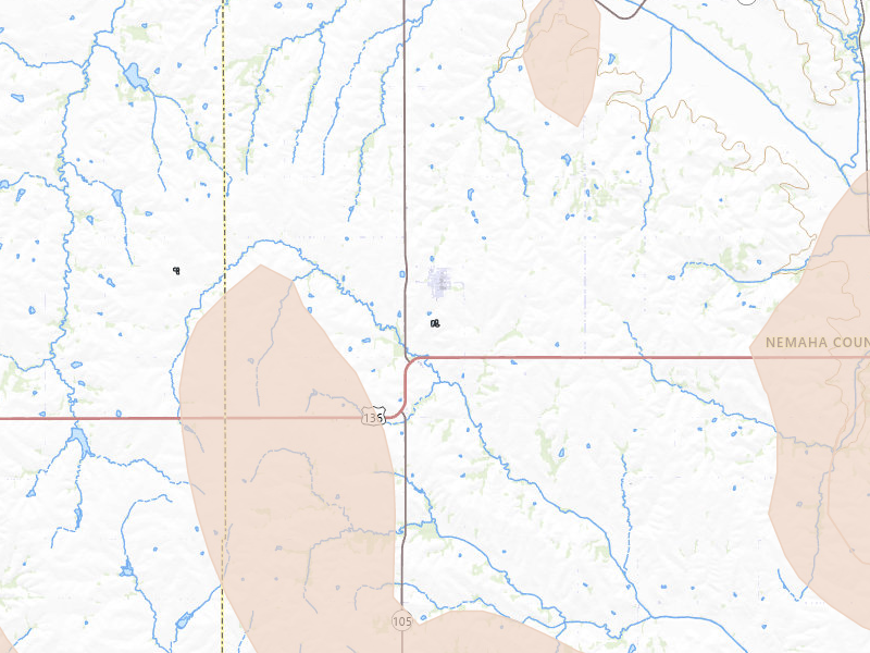 Radar-estimated hail-size map of the storm over Johnson, NE on Jul 3, 2026