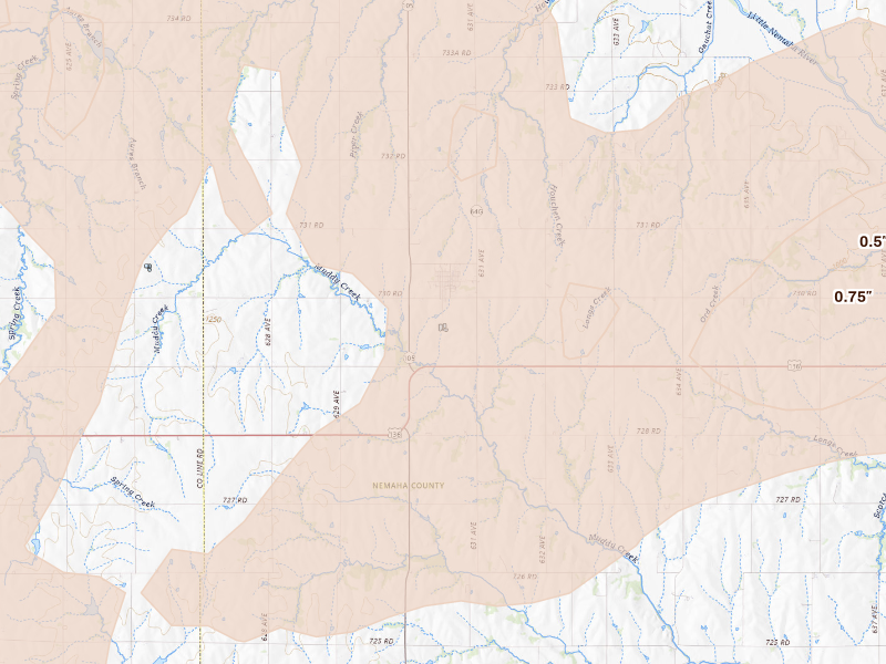 Radar-estimated hail-size map of the storm over Johnson, NE