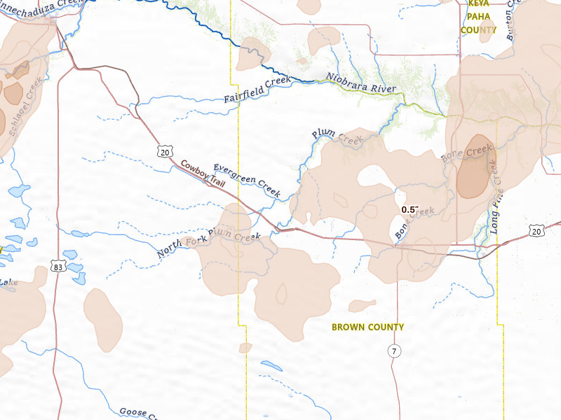 Radar-estimated hail-size map of the storm over Johnstown, NE on Jun 30, 2026