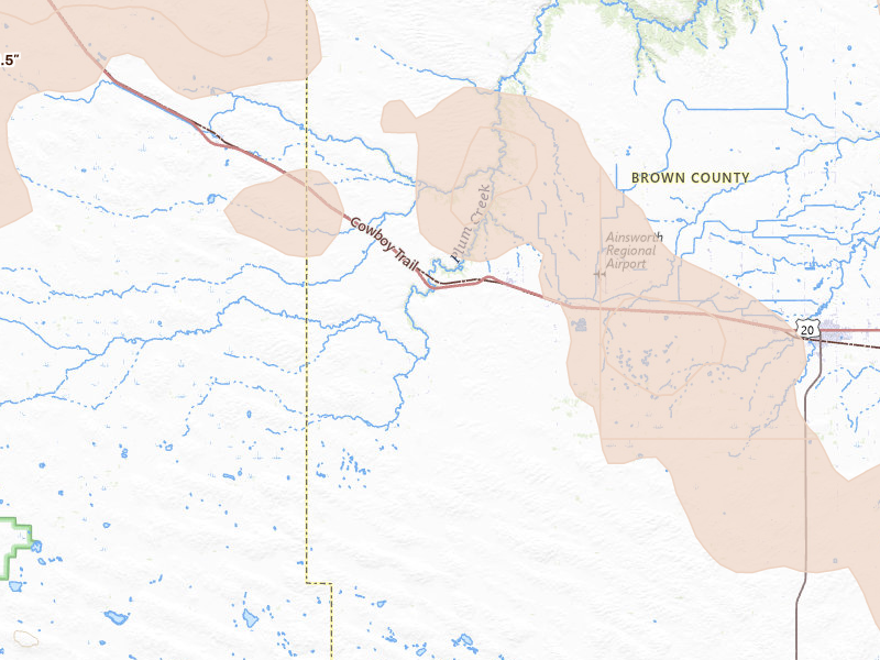 Radar-estimated hail-size map of the storm over Johnstown, NE on Aug 11, 2026