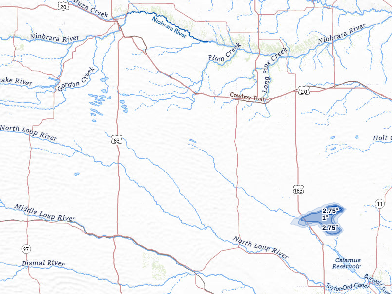 NEXRAD radar-signature map of the hail storm over Johnstown, NE on Aug 17, 2026