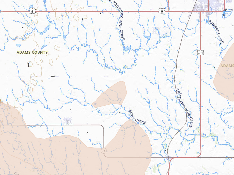 Radar-estimated hail-size map of the storm over Juniata, NE on May 16, 2026