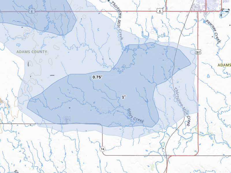 NEXRAD radar-signature map of the hail storm over Juniata, NE on Jun 3, 2026