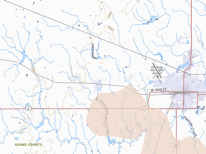 Radar-estimated hail-size map of the storm over Juniata, NE on Aug 21, 2026
