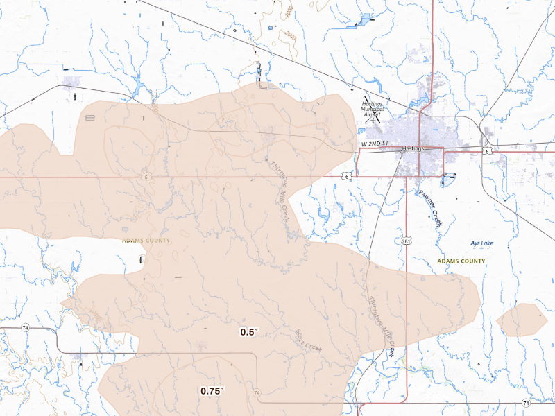 Radar-estimated hail-size map of the storm over Juniata, NE
