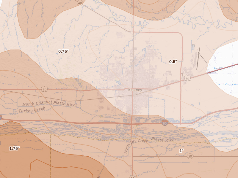 Radar-estimated hail-size map of the storm over Kearney, NE
