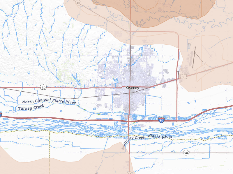 Radar-estimated hail-size map of the storm over Kearney, NE on Jul 30, 2026