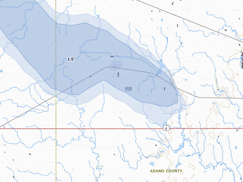 NEXRAD radar-signature map of the hail storm over Kenesaw, NE on Jul 30, 2026