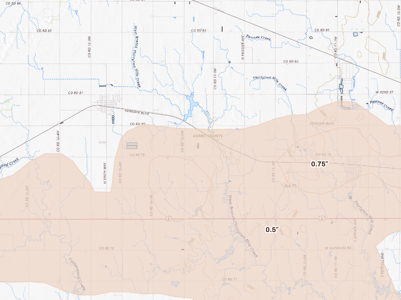 Radar-estimated hail-size map of the storm over Kenesaw, NE