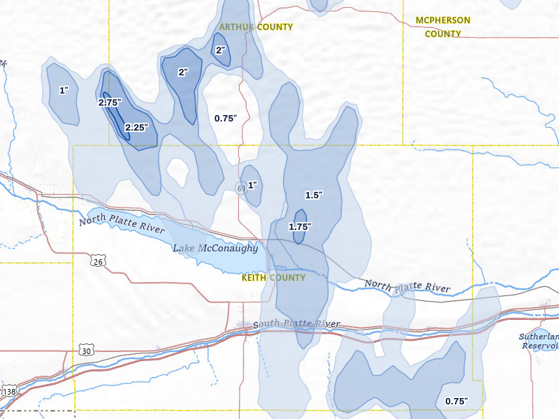 NEXRAD radar-signature map of the hail storm over Keystone, NE on May 30, 2026