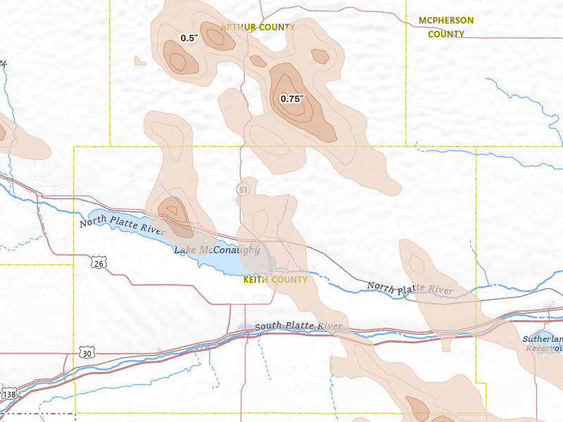 Radar-estimated hail-size map of the storm over Keystone, NE