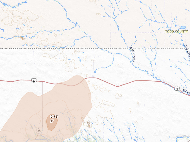 Radar-estimated hail-size map of the storm over Kilgore, NE on Jun 2, 2026