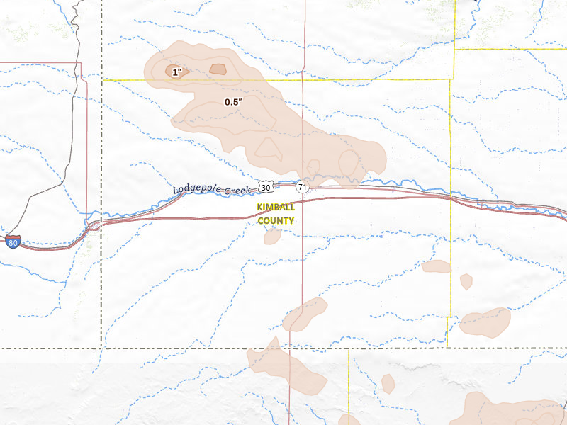 Radar-estimated hail-size map of the storm over Kimball, NE on May 21, 2026