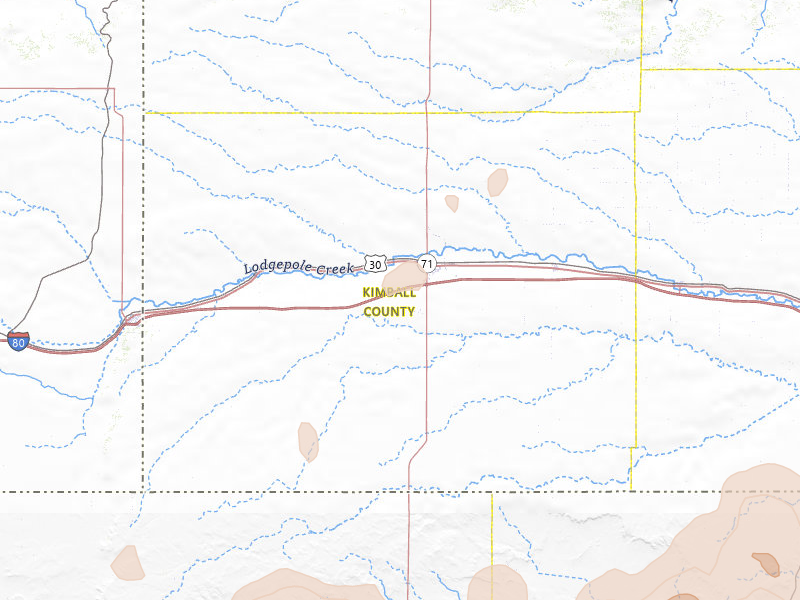 Radar-estimated hail-size map of the storm over Kimball, NE on Jul 1, 2026