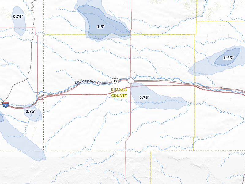 NEXRAD radar-signature map of the hail storm over Kimball, NE on Jul 9, 2026