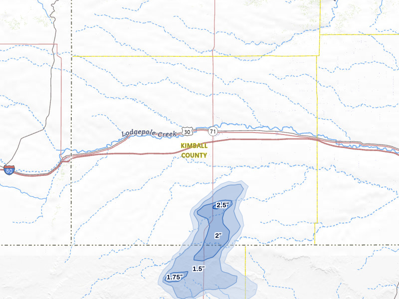 NEXRAD radar-signature map of the hail storm over Kimball, NE on Aug 15, 2026