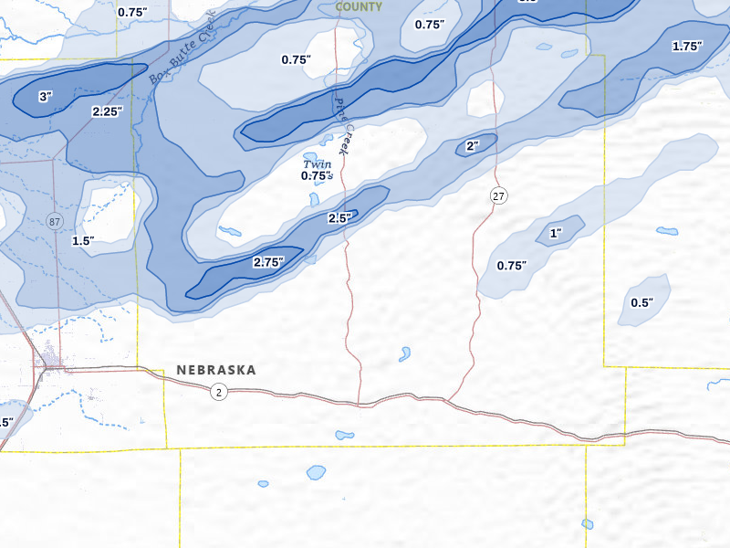 NEXRAD radar-signature map of the hail storm over Lakeside, NE on Jun 27, 2026