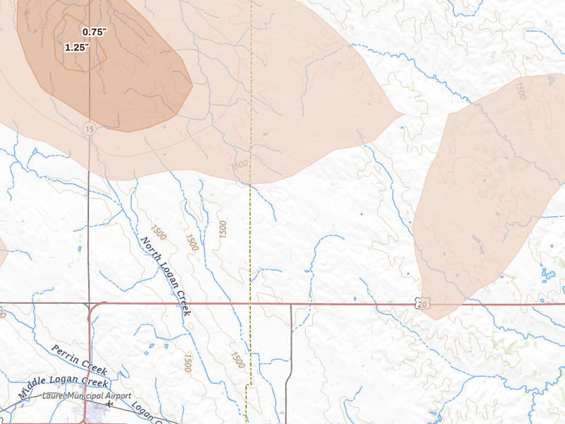 Radar-estimated hail-size map of the storm over Laurel, NE