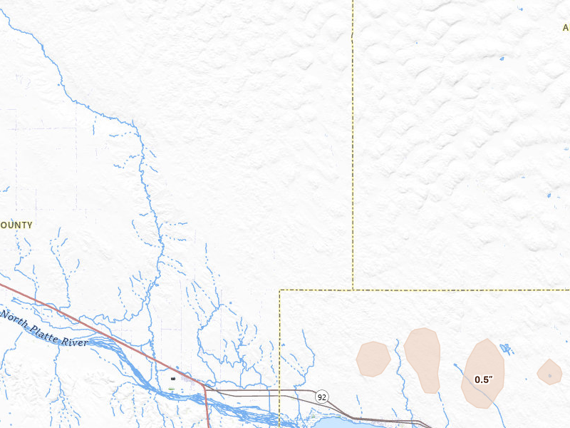 Radar-estimated hail-size map of the storm over Lewellen, NE on Jun 20, 2026