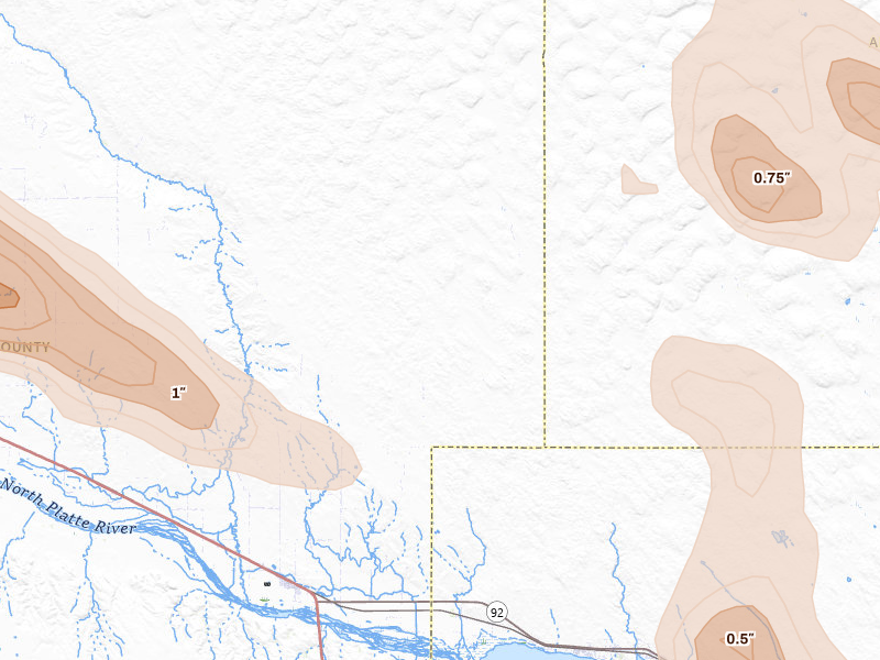 Radar-estimated hail-size map of the storm over Lewellen, NE