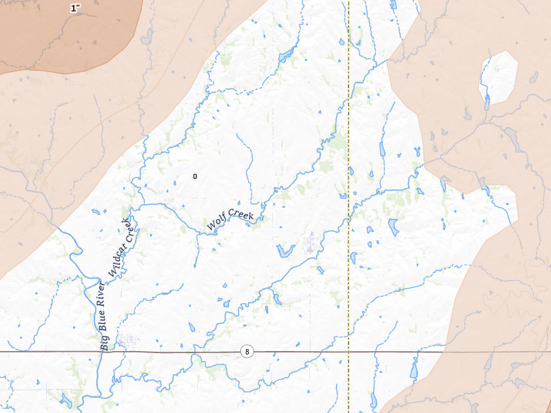 Radar-estimated hail-size map of the storm over Liberty, NE on May 18, 2026