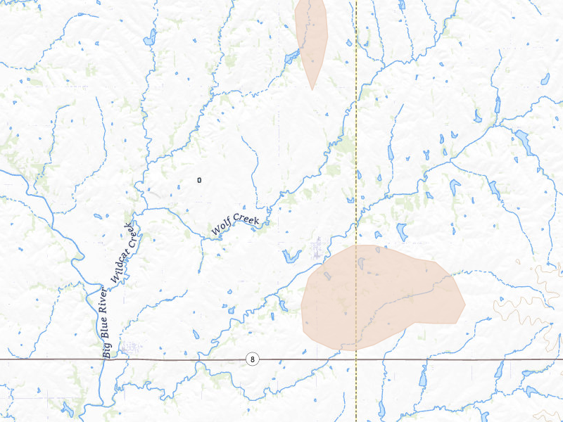 Radar-estimated hail-size map of the storm over Liberty, NE on Jul 3, 2026