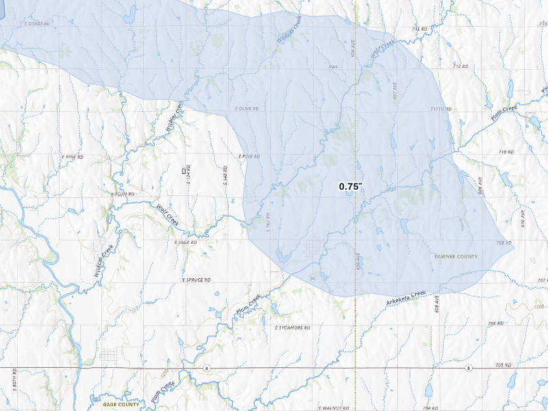 NEXRAD radar-signature map of the hail storm over Liberty, NE on Aug 6, 2026