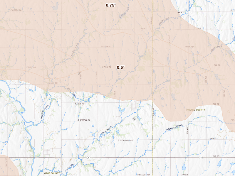 Radar-estimated hail-size map of the storm over Liberty, NE
