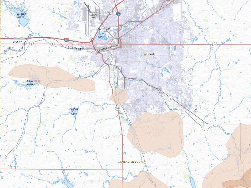 Radar-estimated hail-size map of the storm over Lincoln, NE