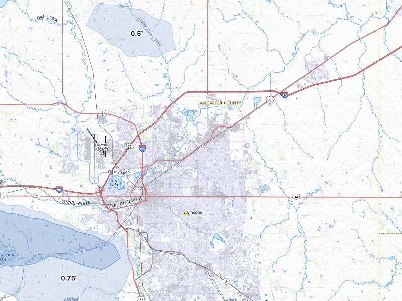 NEXRAD radar-signature map of the hail storm over Lincoln, NE on Sep 12, 2026