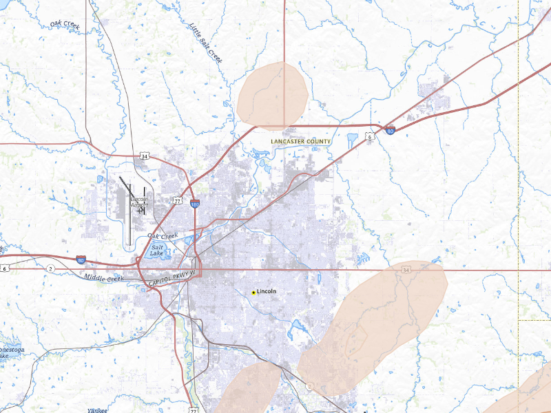 Radar-estimated hail-size map of the storm over Lincoln, NE