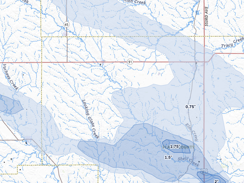 NEXRAD radar-signature map of the hail storm over Lindsay, NE on Aug 8, 2026