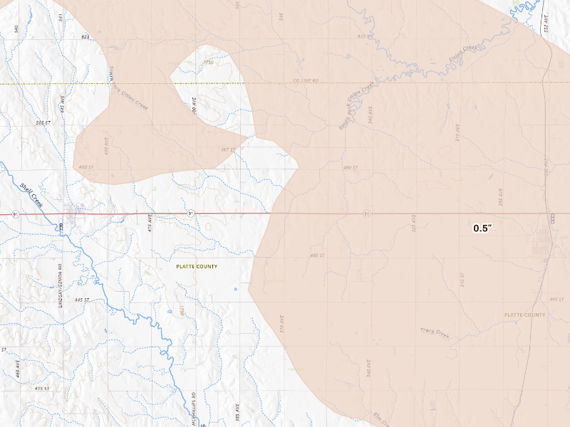 Radar-estimated hail-size map of the storm over Lindsay, NE