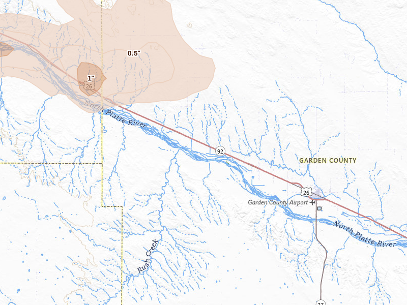 Radar-estimated hail-size map of the storm over Lisco, NE on Jun 20, 2026