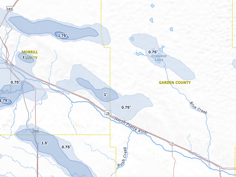 NEXRAD radar-signature map of the hail storm over Lisco, NE on Aug 9, 2026