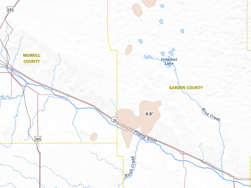 Radar-estimated hail-size map of the storm over Lisco, NE on Aug 12, 2026