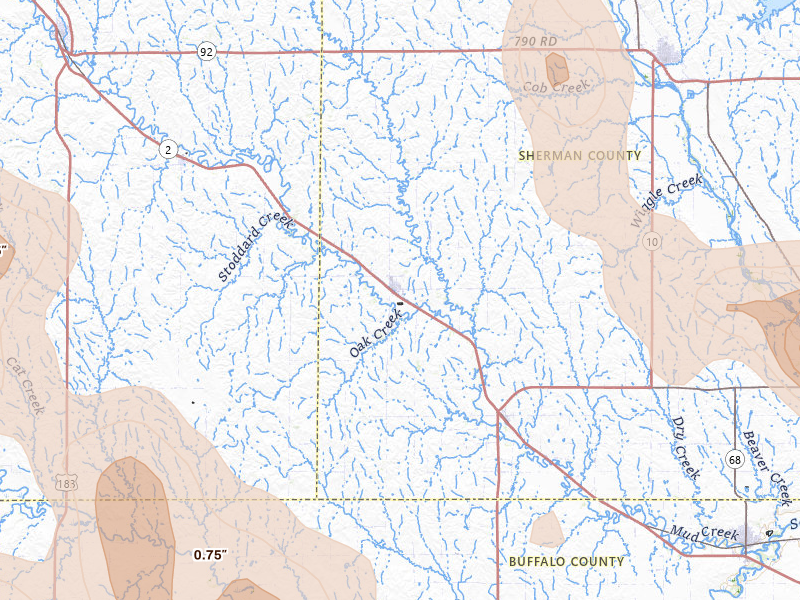 Radar-estimated hail-size map of the storm over Litchfield, NE on May 16, 2026