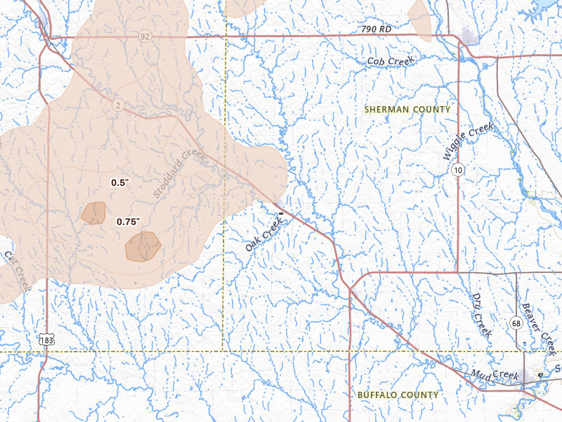 Radar-estimated hail-size map of the storm over Litchfield, NE on May 30, 2026
