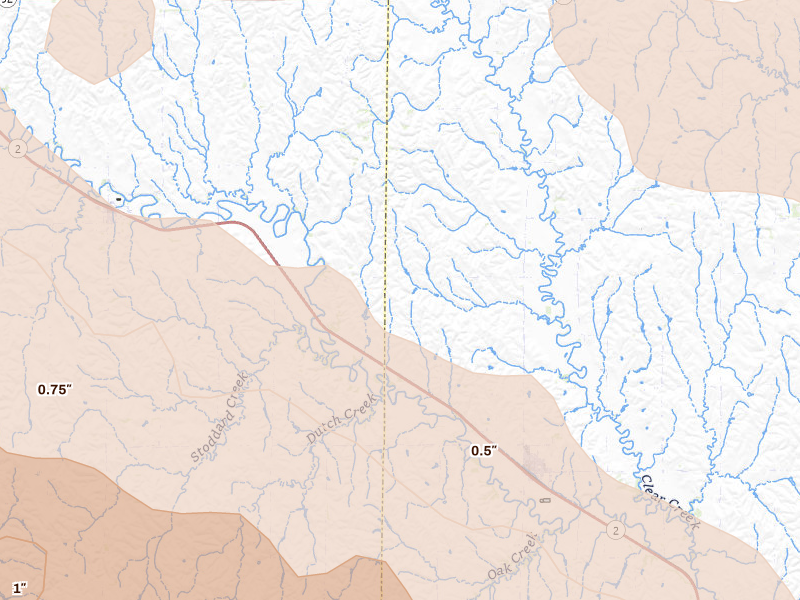 Radar-estimated hail-size map of the storm over Litchfield, NE on Jun 20, 2026