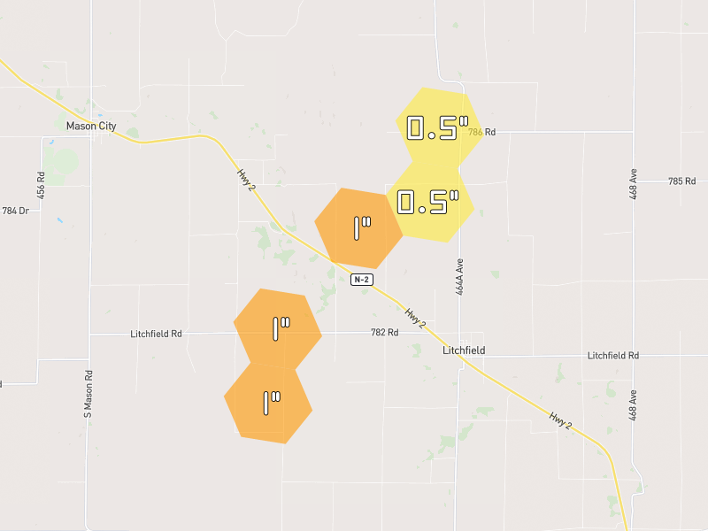 Hail map of Litchfield, NE on Jun 30, 2026, hail up to 1"