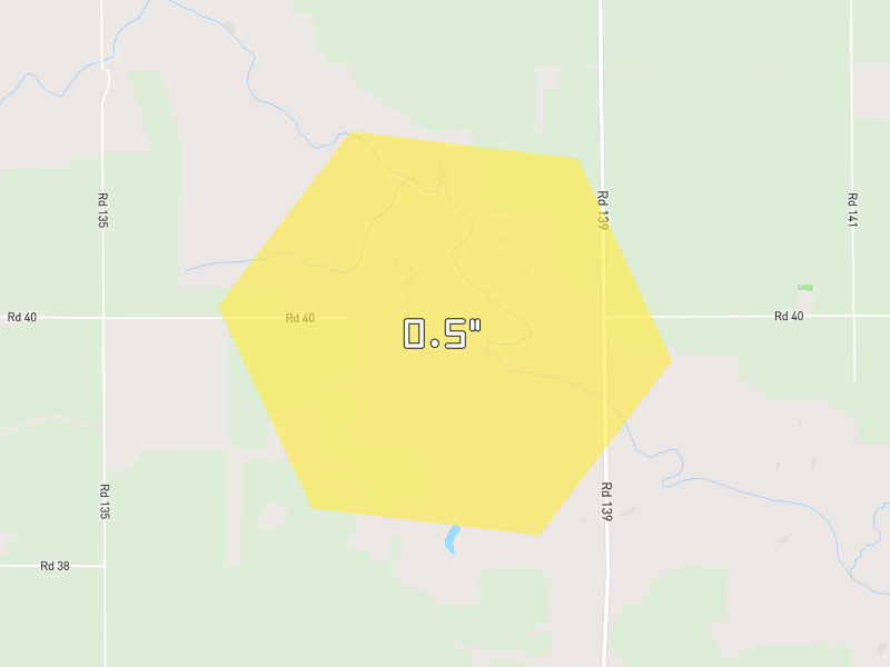 Hail map of Lodgepole, NE on Jun 5, 2026, hail up to 0.5"