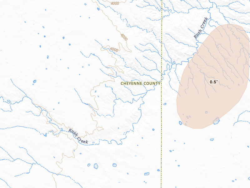 Radar-estimated hail-size map of the storm over Lodgepole, NE on Jun 30, 2026