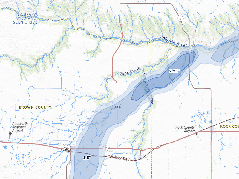 NEXRAD radar-signature map of the hail storm over Long Pine, NE on May 17, 2026