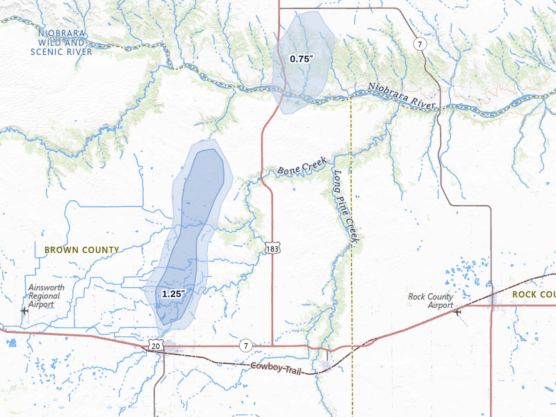 NEXRAD radar-signature map of the hail storm over Long Pine, NE on May 30, 2026