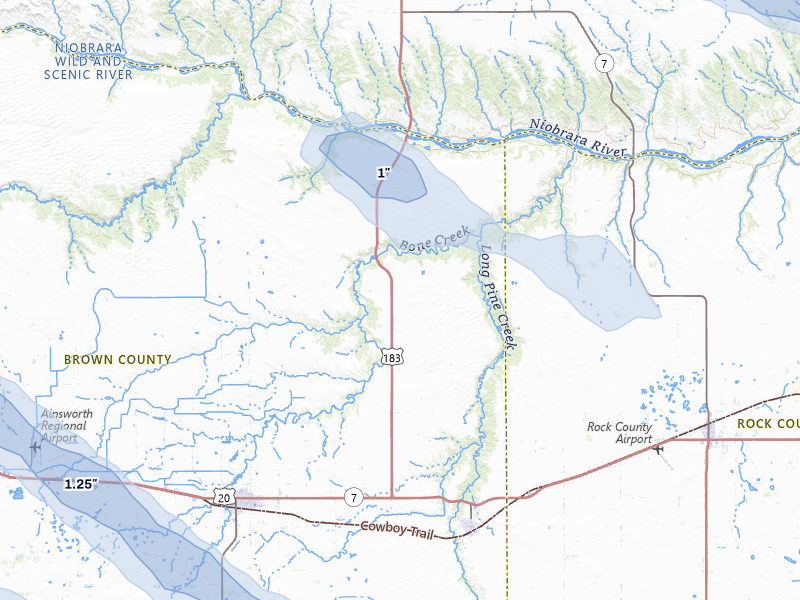 NEXRAD radar-signature map of the hail storm over Long Pine, NE on Aug 11, 2026
