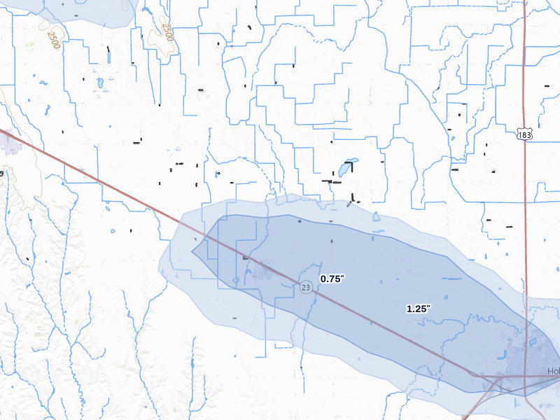 NEXRAD radar-signature map of the hail storm over Loomis, NE on Jul 30, 2026
