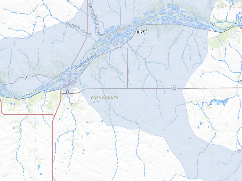 NEXRAD radar-signature map of the hail storm over Louisville, NE on Apr 9, 2026