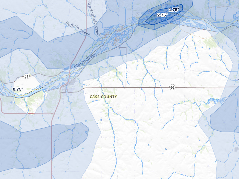 NEXRAD radar-signature map of the hail storm over Louisville, NE on May 17, 2026