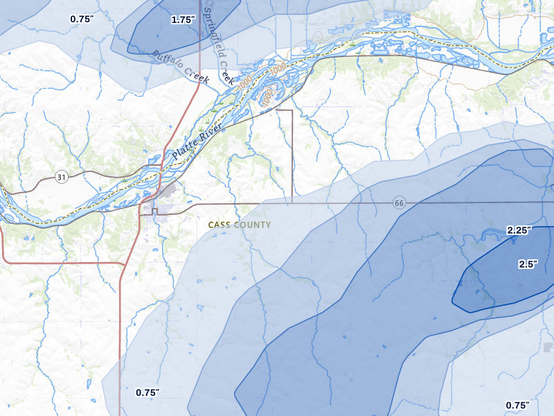 NEXRAD radar-signature map of the hail storm over Louisville, NE on Jun 5, 2026