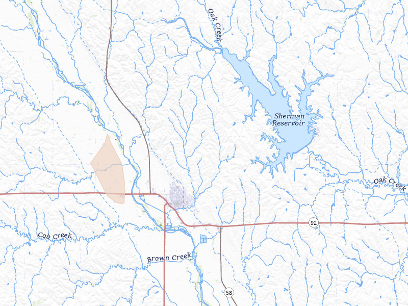 Radar-estimated hail-size map of the storm over Loup City, NE on May 30, 2026